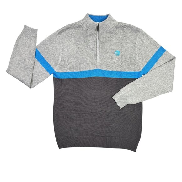 AT&T Sweater 1/4 Quarter Zip Mens Large L Gray Blue Mock Neck Shirt Crest Logo - Picture 2 of 11